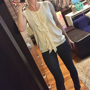 Lanvin cotton cashmere top w lace and buttons. S